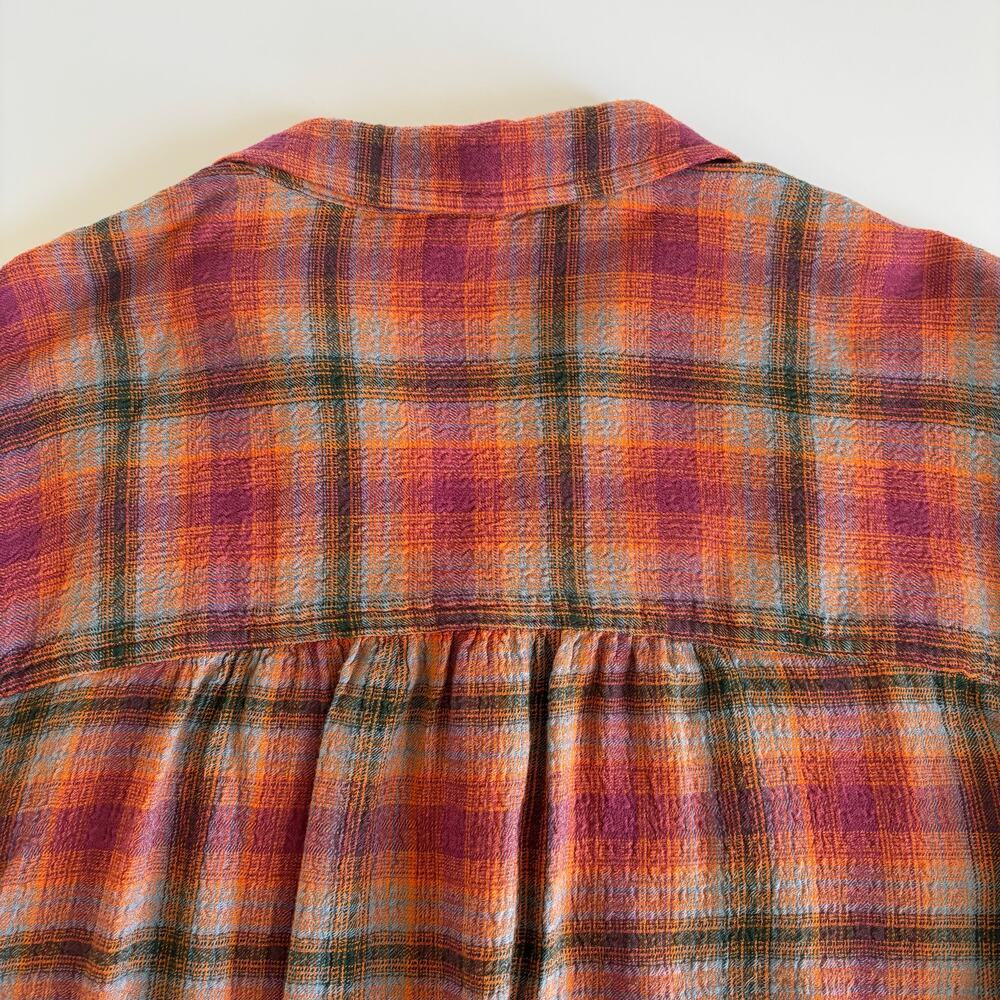 Anthropologie Pilcro Fall Plaid Button Down Blouse Women’s Medium Brown Orange - Picture 8 of 8
